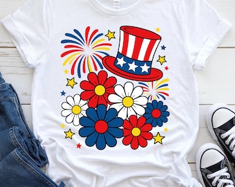 Floral 4. Juli PNG, Vaterländische Flagge (Digitaler Download)