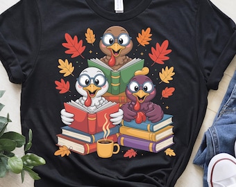 Thanksgiving Turkey Reading PNG, Fall Book Lover Shirt (Digital Download)