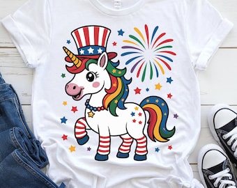 4th of July Unicorn PNG, American Flag, Patriotic Clipart (Digital Download)