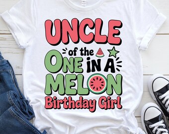 Uncle One In A Melon Birthday Girl Shirt, Retro Watermelon PNG (Digital Download)