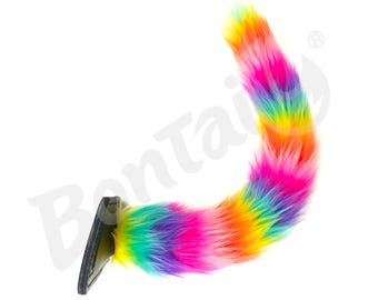 Rainbow Faux Fur Show Tail Harness – Super Motion Silicone Tail for Furry & Therian Play