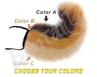Triple-Tone Pup Show Tail Sleeve – Custom 3-Color Fur Cover for 11–15&quot; Silicone Tails