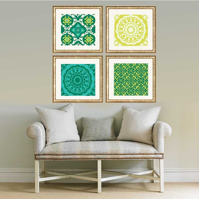 Mustard Cream Light blue & Navy Blue Floral Mandala wall