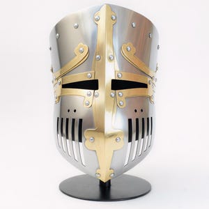 Elmo da crociato, armatura medievale per LARP, Cosplay ren faire, vaso con canna a croce in ottone