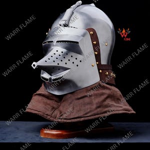 Collectible gothic armor helmet display for collectors and reenactors