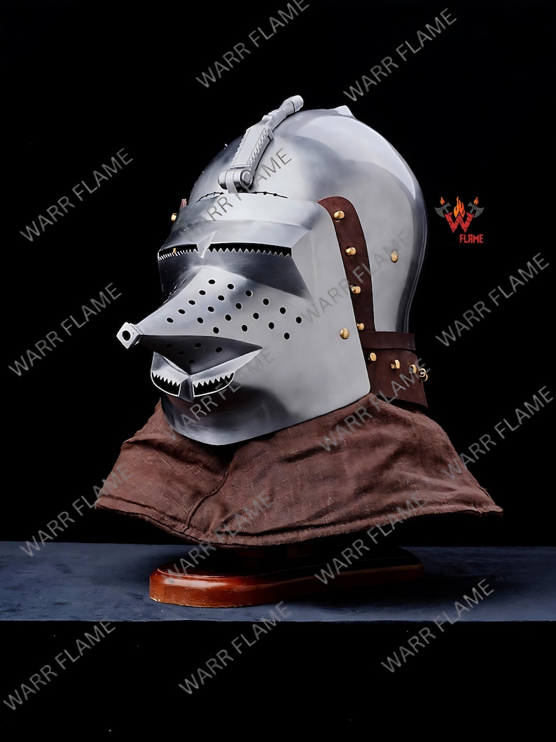 Collectible gothic armor helmet display for collectors and reenactors