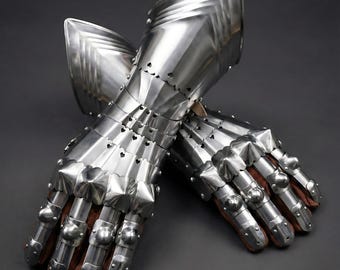 Guantes de armadura de caballero de acero - Regalo LARP de Ren Faire para cosplayers
