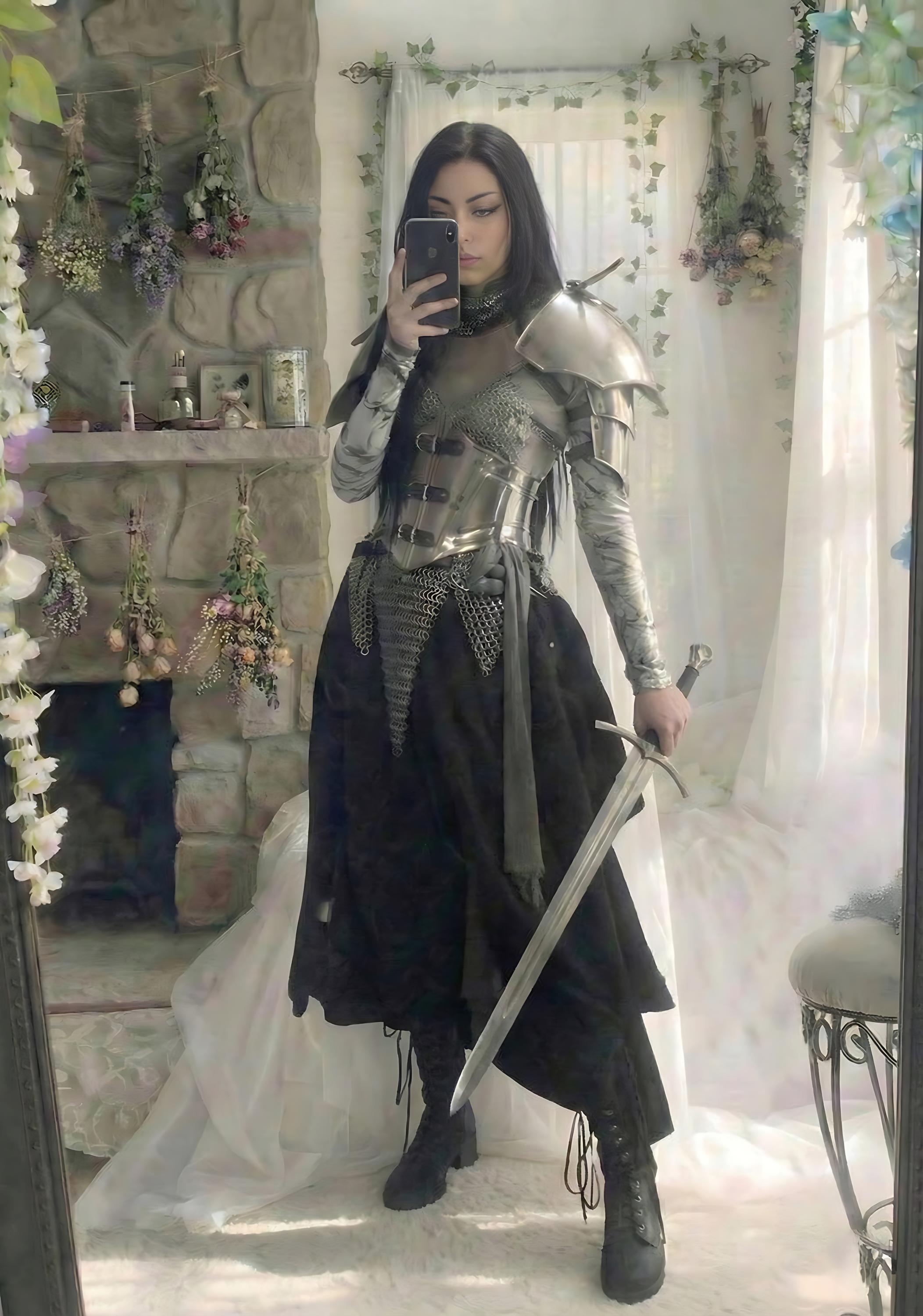Female Knight Armor Set with Chainmail Fantasy Renaissance Cosplay.