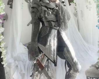 Women&#39;s Full Body Steel Plate LARP Armor Set with Chainmail