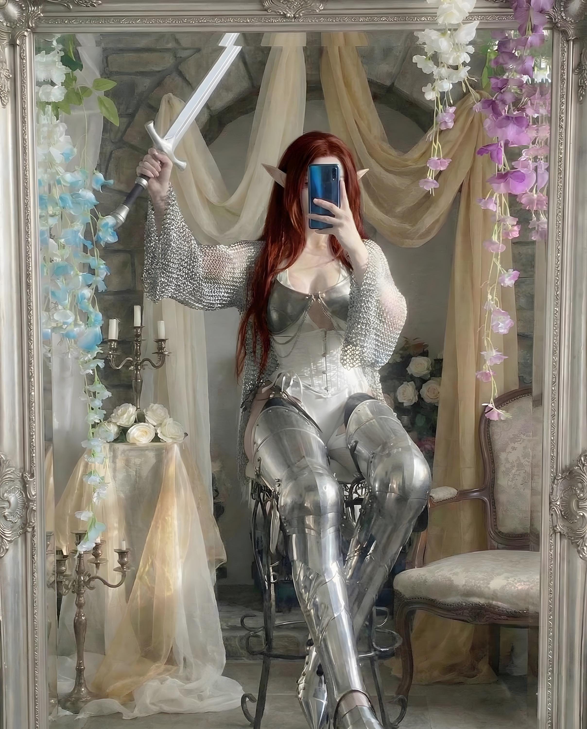 Women's Fantasy LARP Armor - Chainmail, Leg Guards, and Metal Bra