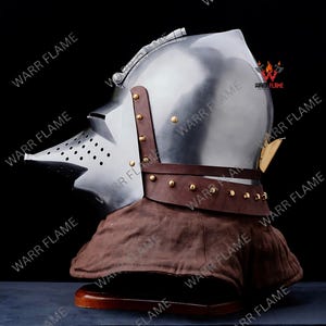 Side view of gothic knight helmet handcrafted by WARR FLAME artisans