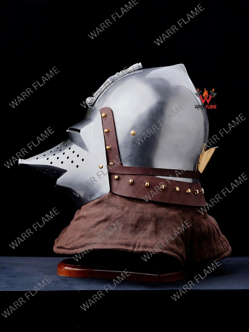 Side view of gothic knight helmet handcrafted by WARR FLAME artisans
