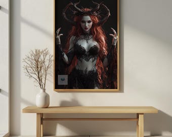 Gothic Demon Woman Dark Fantasy Wall Art Witchy Decor (digital download)
