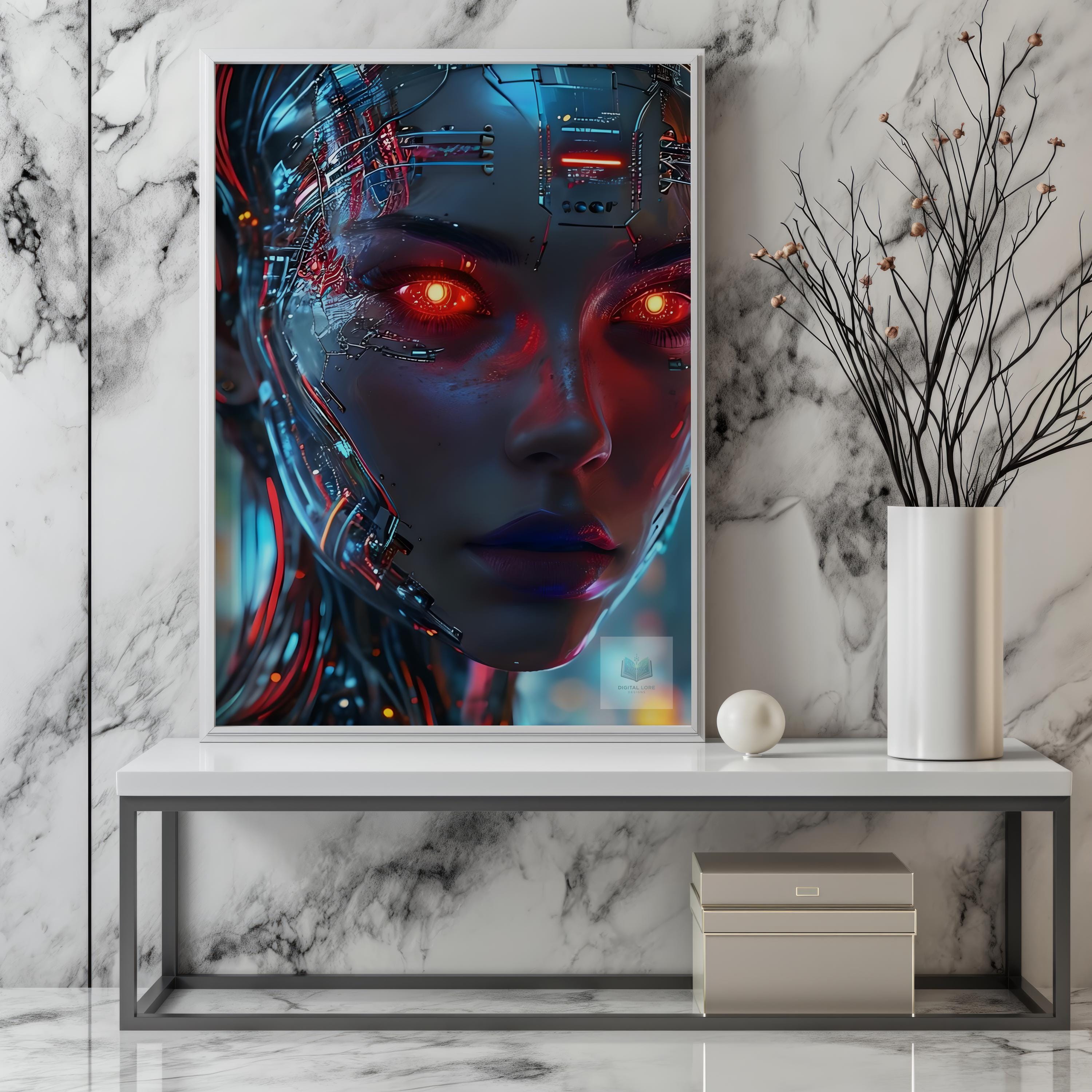 Cyberpunk Android Portrait Art Print Neon Motion Futuristic Sci-fi Wall ...