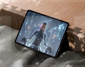 Cyberpunk Android Art Print Neon Glow Sci Fi (digital download)