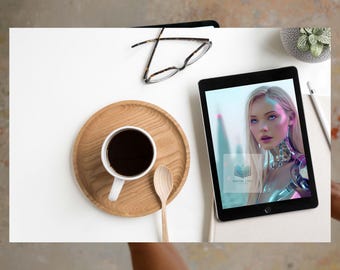 Cyberpunk Blonde Android Neon Chrome Robot Sci-Fi Wall Decor Digital Download
