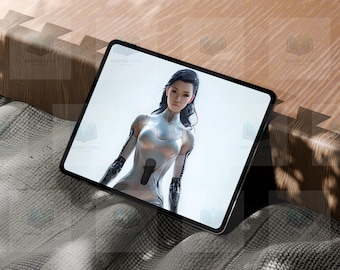 Cyberpunk Platinum Android Woman Neon Chrome Sci Fi Wall Art (digital download)
