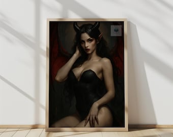 Gothic Fantasy Horned Demon Print Alluring Dark Wall Art (digital download)