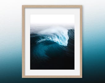 Be Water: Impresión fotográfica de olas del océano, arte aéreo de surf, decoración minimalista de pared costera, impresión de mar azul, arte moderno de casa de playa, arte azul