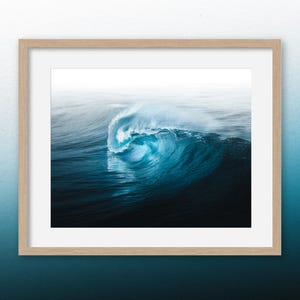 Diamond in the Rush – Dramatic Wave Photo Print, Ocean Wall Art for Beach House, Surf Decor, Moody Blue Coastal Photography