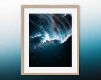 Impresión "Ilumina el océano salvaje", arte mural de surf, fotografía aérea de olas, arte costero moderno
