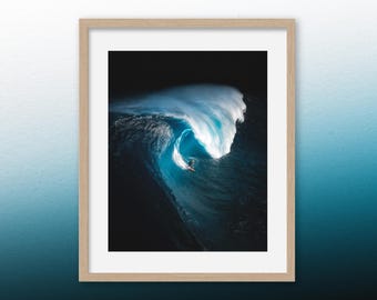 Impresión fotográfica de olas oceánicas melancólicas: arte costero de surf de olas grandes