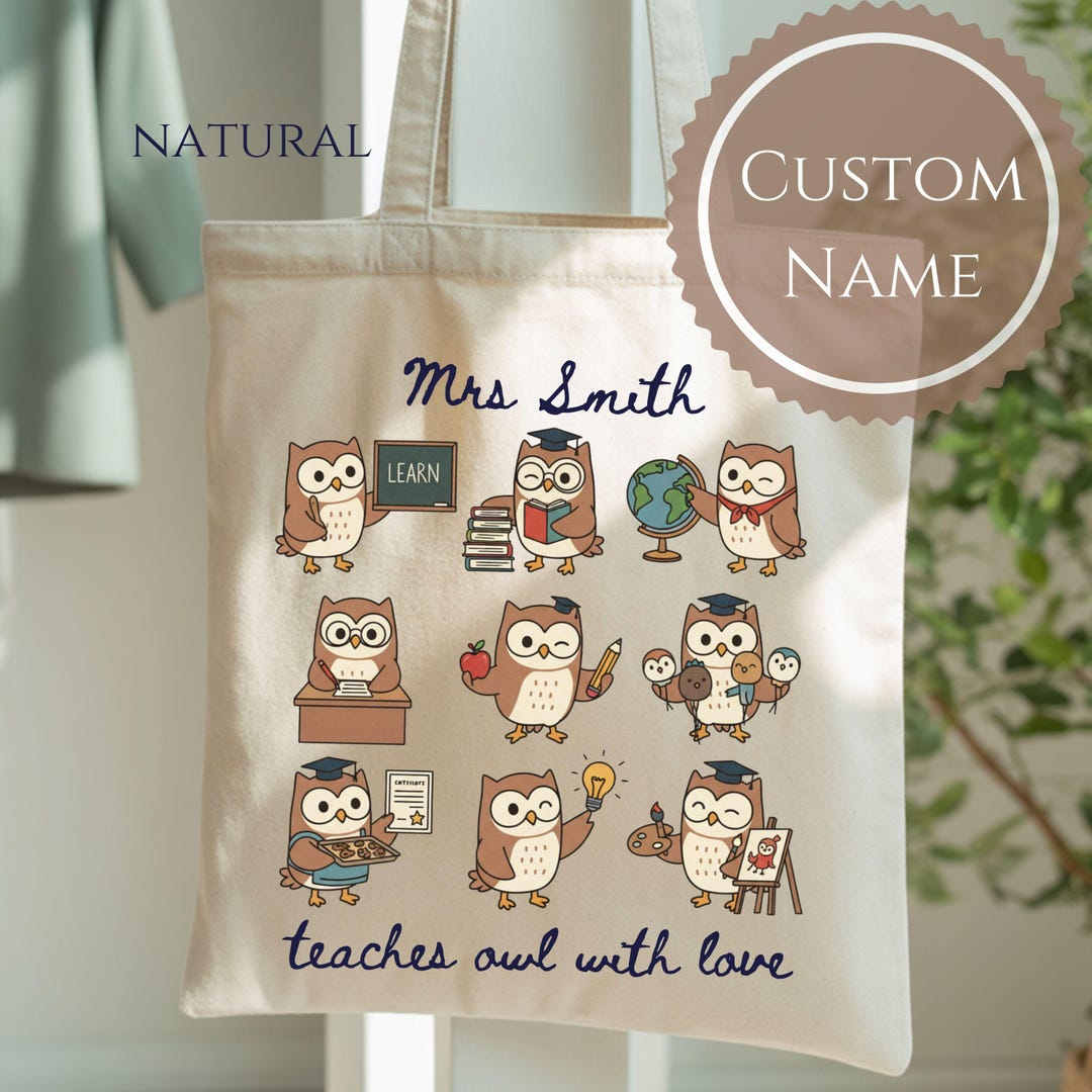 Personalized Teacher Name Tote Bag Cotton Canvas Tote | Teacher ...