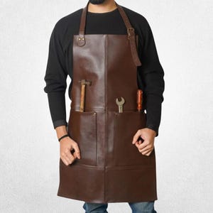 Handmade Brown Leather Work Apron with Tool Pockets