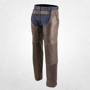 Vintage Brown Leather Chaps | Premium Biker Chaps with Dual Zippers | Classic Motorcycle Riding Gear for Men