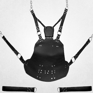 Premium Black Leather Heavy-Duty Adult Sex Sling Swing with Stirrups | Mountable