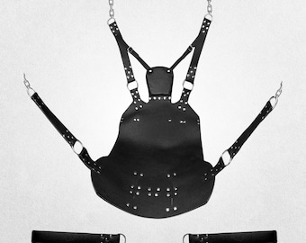 Black Leather Sex Sling Swing | Heavy Duty, Mountable | Dungen play, Sex Gear