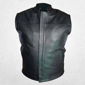 Men’s Black Genuine Cow Leather Vest – Premium Grade Sleeveless Casual Outfit