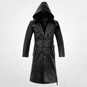 Men&#39;s Black Napa Leather Assassin Trench Coat: Cosplay Costume