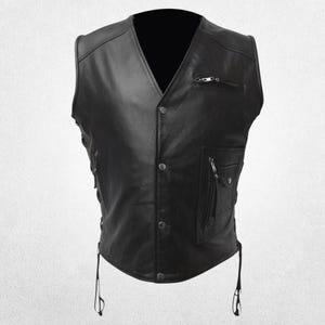 Rundleren bikervest: zwart herenmotorvest, robuuste stijl