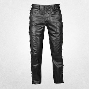 Men’s Black Side Lace Leather Pants | Genuine Leather Trousers | Edgy Handcrafted Style