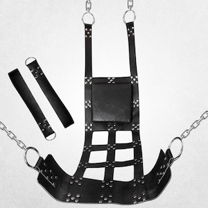 Heavy Duty Strict Leather Bondage | VIP Bondage Hammock | Different Sex Swing Sling with Stirrups & Sling Rode | Adult Sex Fun