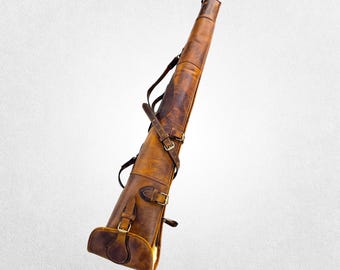 Handmade Leather Rifle Scabbard Hunting Gun Case with Shoulder Strap - Western Tactical Holster Bag