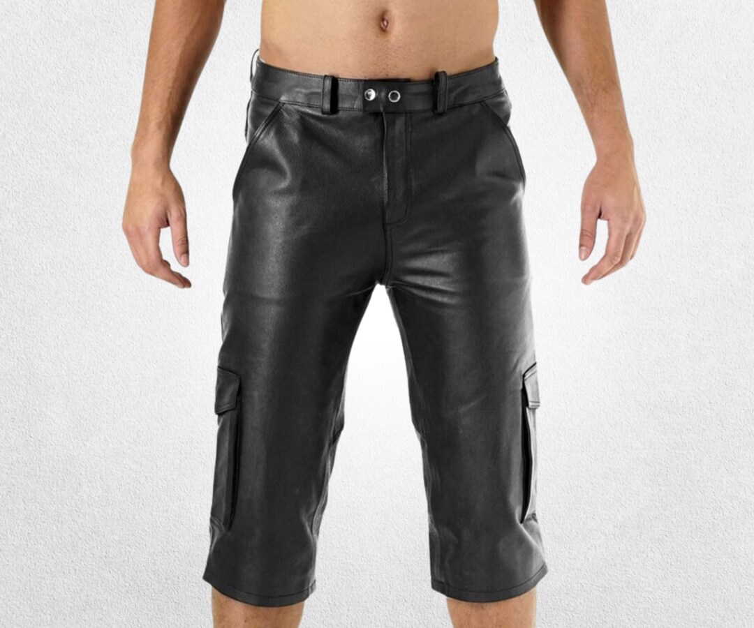 Men's Black Cow Aniline Leather Biker Shorts - Edgy Streetwear