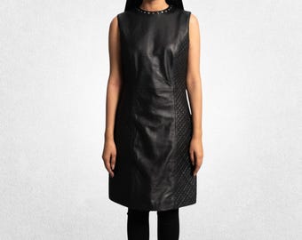 Women’s Black Leather Dress with Quilted Viscose Lining – Elegant Fit