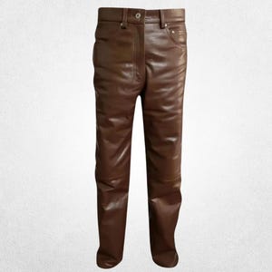 Men&#39;s Brown Genuine Leather Pants: Vintage-Inspired Classic Leatherwear