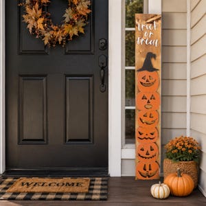Stacked Jack O Lantern Porch Sign, Lighted Halloween Leaner, Rustic Wood Decor