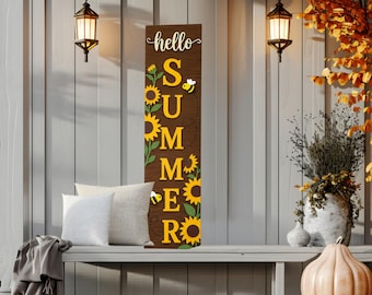 Verandabord hallo zomerzonnebloem, decor boerderijbij, welkomstbord houten deur