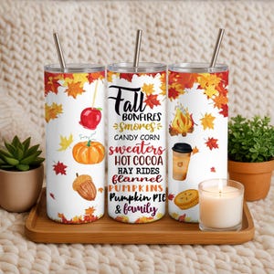 20oz Stainless Steel Autumn Tumbler with Lid  Straw  Fall-Inspired Drinkware