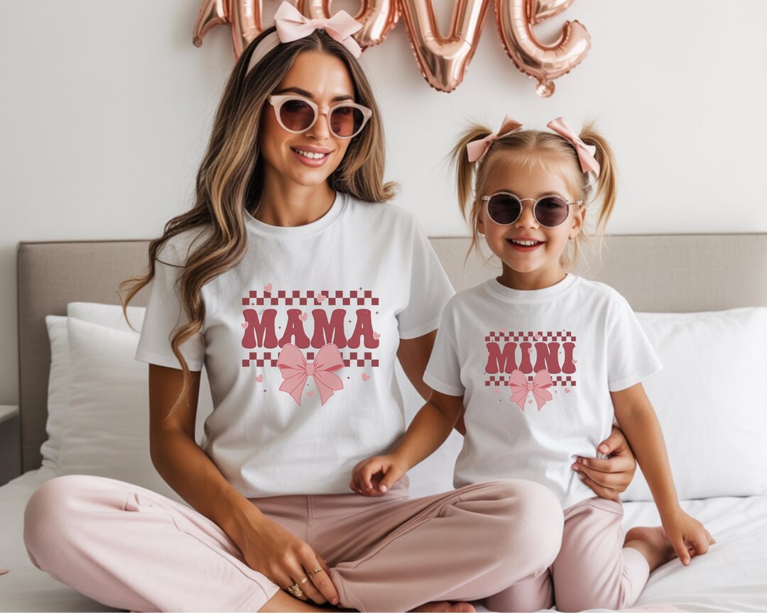 Mama and Mini Matching Shirts – Pink Coquette Bow Tee – Checkerboard ...
