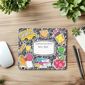 Personalized Teacher Mouse Pad: Composition Book Design Desk Mat