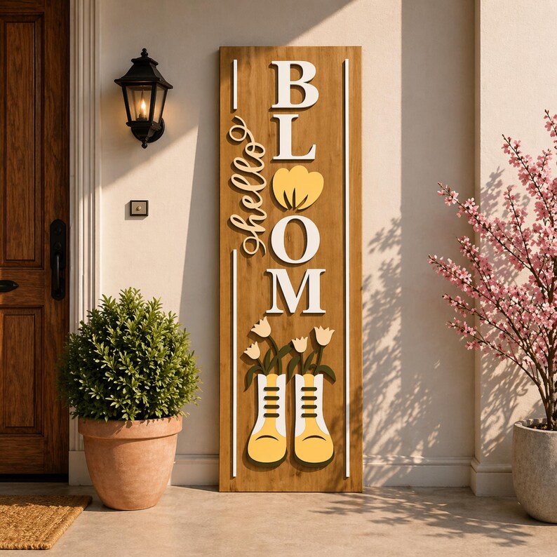 Spring Sign Outside House Handmade Spring Porch Sign | Vertical Farmhouse Welcome Board, Floral ...