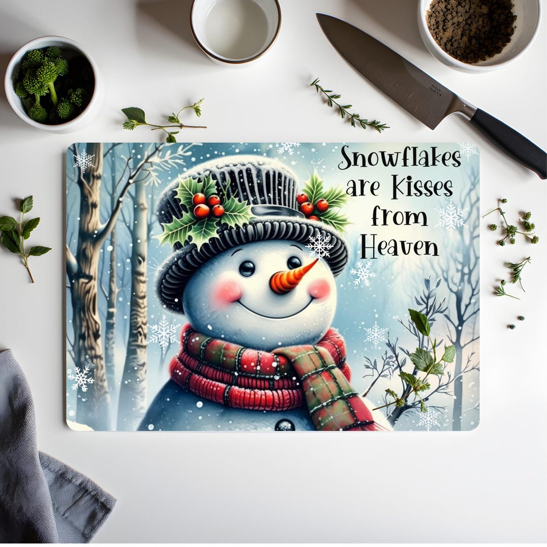 Snowman Glass Cutting Board | Rustic Christmas Farmhouse Kitchen Decor ...