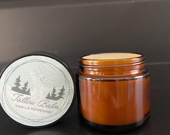 Bálsamo de sebo, humectante de sebo orgánico, para todo tipo de piel, natural, sebo alimentado con pasto, vainilla orgánica, aroma a aceite esencial