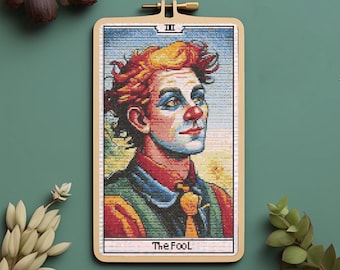 Cross Stitch Pattern 'The fool' Tarot card - Nostalgic Tarot - Retro, 90's, Vintage, Rainbow, Gothic, Tarot Modern Cross Stitch PDF