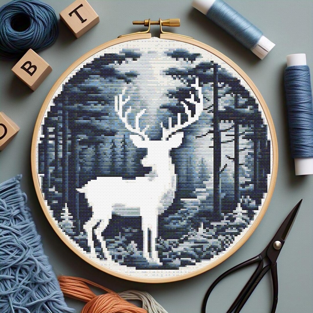 White Deer Cross Stitch Pattern PDF, Woodland Animal Pattern, Forest ...
